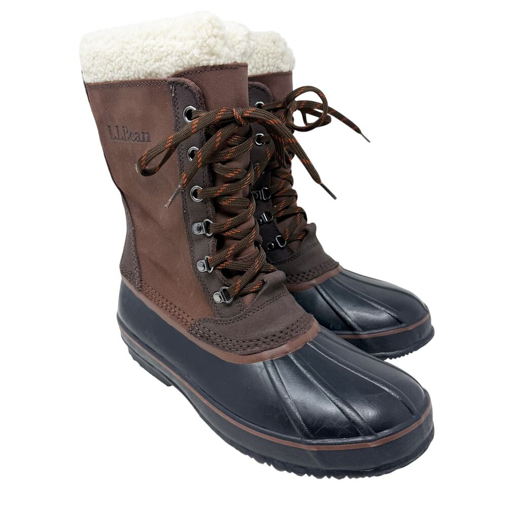 NWOB LL Bean Brown/Black Lace Up Snow Boots Size 13 Waterproof Duck Boot Style